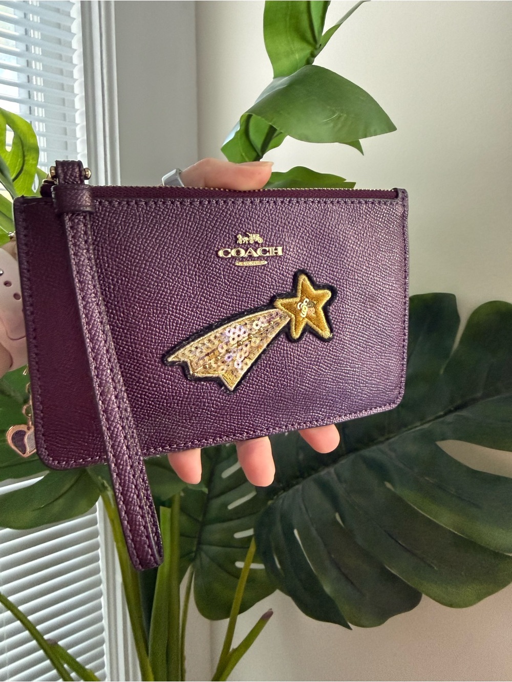 Coach Purple Leather Wristlet with Star Patch